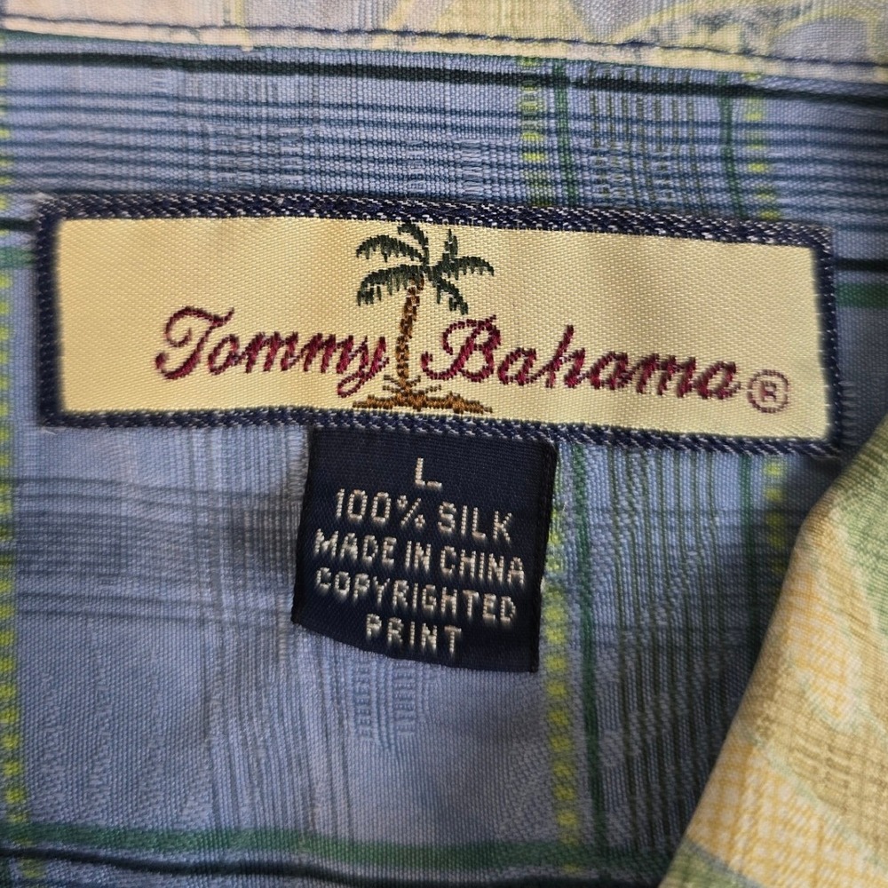 Tommy Bahama Men's Blue Yellow Floral Silk Camp Hawaiian Shirt Oversized Size L - Picture 3 of 9
